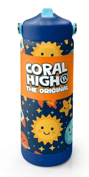 Coral High 650 ml Erkek Çocuk Lacivert Turuncu Uzay Baskılı Çelik Suluk/Matara (Pipetli) 38342 ürün görseli 1