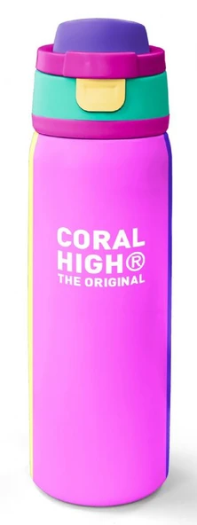 Coral High 800 ml Kız Çocuk Mor Yeşil Pembe Çok Renkli Pipetli ve Direkt İçim Çelik Termos/Matara - 38537 ürün görseli 1