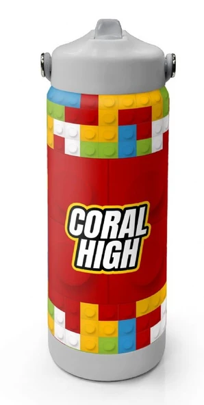 Coral High 650 ml Erkek Çocuk Kırmızı Yapı Blokları Baskılı Çelik Suluk/Matara (Pipetli) 38392 ürün görseli 1