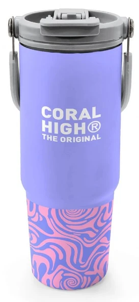 Coral High 900 ml Kız Çocuk Mor Dalga Desenli Çelik Termos /Matara - 38704 ürün görseli 1