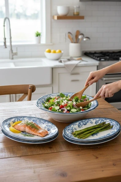 5 Parça Porselen Velour Navy Salata Kayık Seti ürün görseli 1