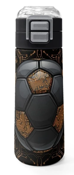 Coral High 500 ml Erkek Çocuk Siyah Kahverengi Futbol Topu Baskılı Çelik Termos Matara - Okul Suluğu ürün görseli 1