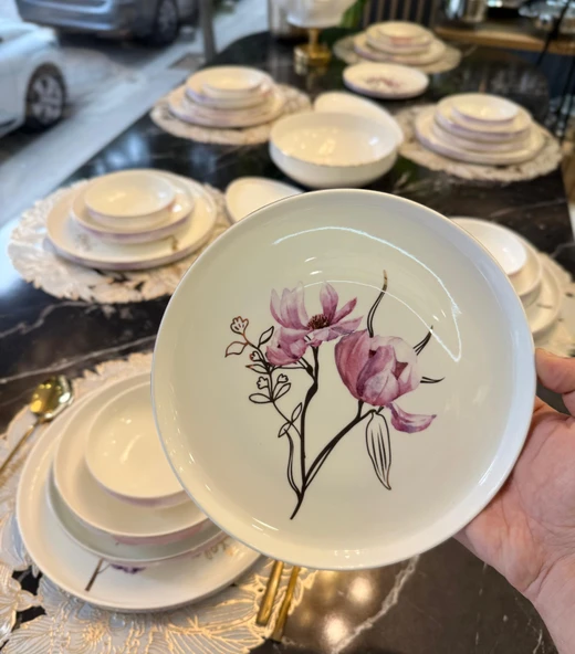 24 Parça 6 Kişilik Premium Purple Rose Porselen Yemek Takımı ürün görseli 1