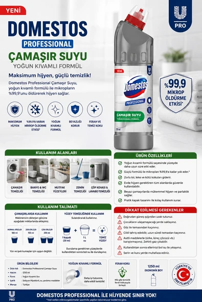 Domestos Pro. Çamaşır Suyu 1250 ml - Resim 2