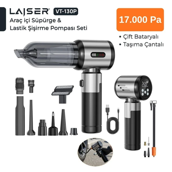 Laiser VT-130 17.000Pa 4 In 1 Pompa Özellikli Yedek Bataryalı Araç İçi süpürge ürün görseli 1