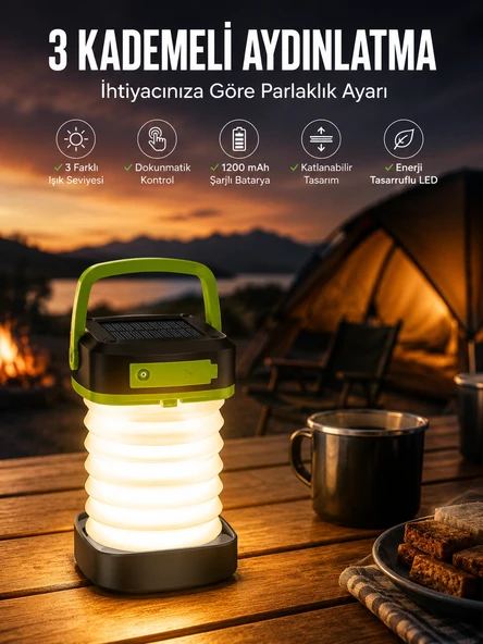 Led Lamba Kamp Lambası Hafif Taşınabilir Şarj Süreli Akordeon El Fenerli ürün görseli 1