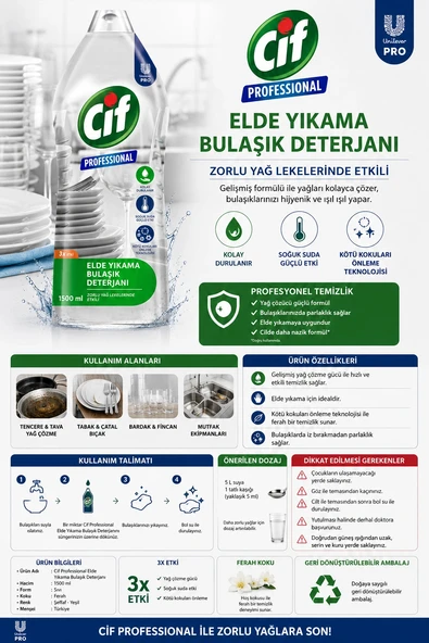 Cif Pro. Elde Bulaşık Deterjanı 1500 ml - Resim 2