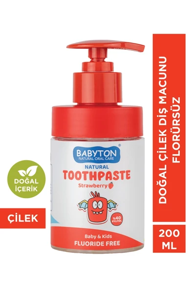 Doğal Çilekli Diş Macunu Florürsüz Pompalı 200 ml ürün görseli 1