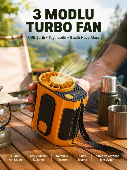 Taşınabilir USB Şarjlı Turbo Fan - 3 Modlu Soğutma Hafif & Kompakt ürün görseli 1
