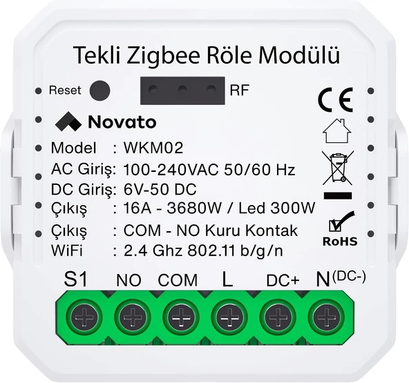 Novato Tuya Zigbee Kuru Kontak Röle (Tuya, Life, Assistant, Zigbee2Mqtt Uyumlu) ürün görseli 1
