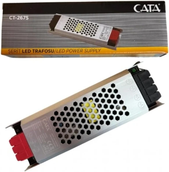 Şerit Led Trafosu 12V Cata Slim Kasa, Alüminyum Gövdeli İnce Güç Kaynağı, Kamera Şerit Led (60W - 360W) 5, 12.5, 16.5, 21, 30 Amper (150, Vat) ürün görseli 1