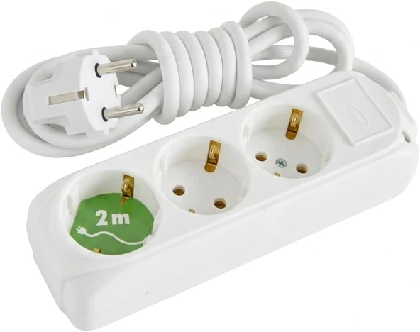 3’Lü Priz 2 Metre Topraklı 3500W Çoklu Uzatma Prizi | Ce Tse Belgeli | Almera Tüm Elektronik Cihazlarla ürün görseli 1