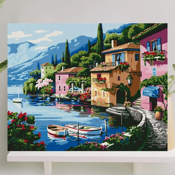 Palmiye Hobi Sanat Sayılarla Boyama Tuval Seti Fırça Boya Dahil (Çıtalı) 40X50 Cm - Deniz Evler ürün görseli 1