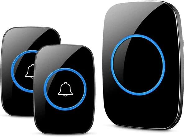Kapı Zili 2 Buton 1 Alıcı Led Işıklı 300 Metre Mesafe 60 Melodi Ev Ofis Depo ürün görseli 1