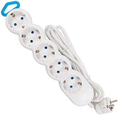 5'Li Grup Priz, Beyaz, 1.5 Metre Kablolu, Çocuk Koruma Kilitli, Duvar Askılı, 3500W, 10A ürün görseli 1