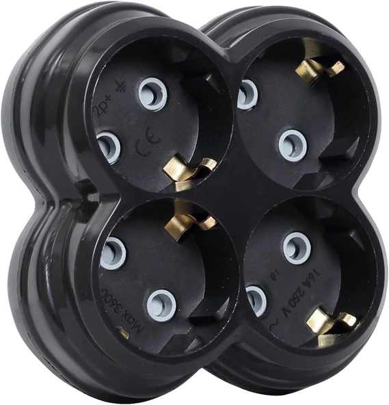 4Lü Golyat Fiş, Dörtlü Topraklı Priz Çoklayıcı Fiş, 16A 250 Volt, 3600 Watt (Siyah) ürün görseli 1