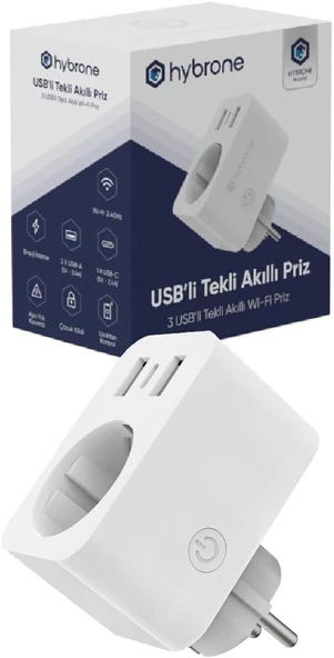 Hybrone Usb Girişli Akım Korumalı Akıllı Priz, Adaptör, 16 Amper, İzleme, Çocuk Kilidi, Uygulama Ile Uzaktan ürün görseli 1