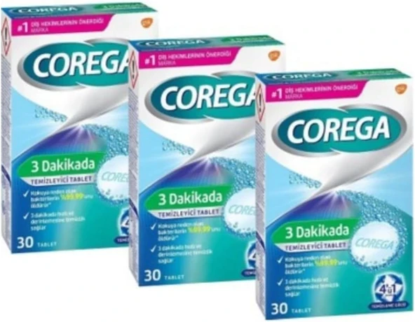 Corega 3 Dakikada Protezi Temizleyici 30 X 3 Adet ürün görseli 1