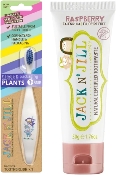 N' Jıll N Jill Doğal Bakım Seti (Monkey&Unicorn Fırçası & Ahududu Aromalı Macun 50G)) ürün görseli 1