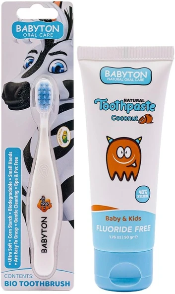 Babyton Doğal Hindistan Cevizi Macunu Zebra Fırçası 2'Li Set ürün görseli 1