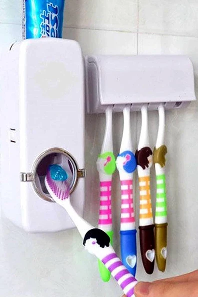 Mobee Otamatik Macunu Sıkacağı 5 Adet Fırçalığı Macun Sıkacak Fırçası Banyo Askı Seti ürün görseli 1