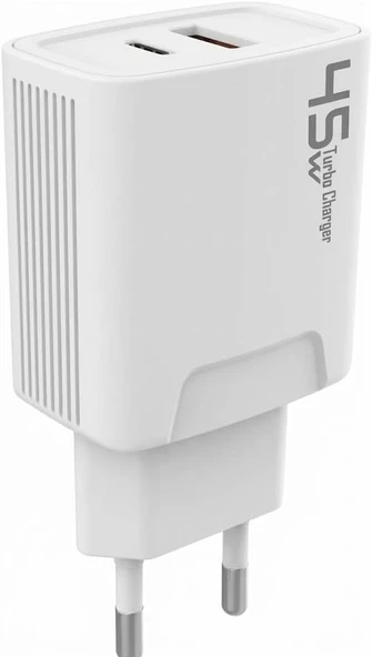 Pdateknoloji 45 Watt Usb + Pd Hızlı Başlık Adaptör Fast Turbo Qualcomm 3.0 (Yerli Üretim) (45W Çift Giriş) ürün görseli 1