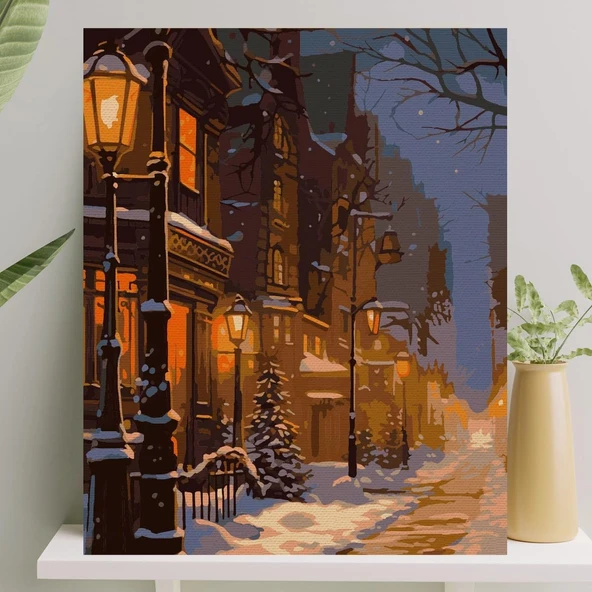 Palmiye Hobi Sanat Sayılarla Boyama Tuval Seti Fırça Boya Dahil (Çıtalı) 40X50 Cm - Karlı Cadde ürün görseli 1