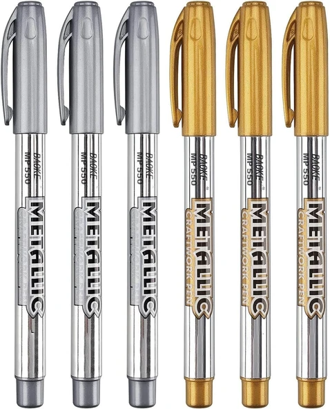 Aputue Metal Boya Kalemi Metal Crayon, 6 Pcs Altın Gümüş Su Geçirmez Işaretleyici, Hızlı Kuruyan Kalıcı Markörler, Kumaş Ahşap Taş Boyama Kendin Yap Albümü Süsleme Için Hediye ürün görseli 1