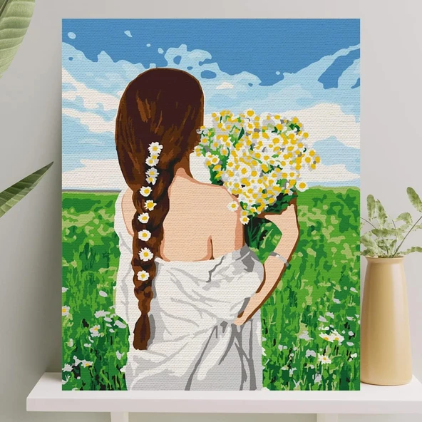 Palmiye Hobi Sanat Sayılarla Boyama Tuval Seti Fırça Boya Dahil (Çıtalı) 40X50 Cm - Papatyalar ürün görseli 1