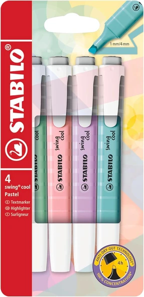 Stabilo Swing Cool Pastel Marker İşaretleme Kalemi, 4'Lü Paket (1 Paket X 4 Adet) ürün görseli 1