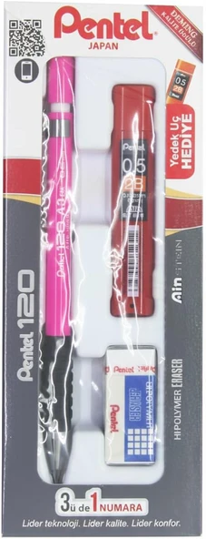 Pentel A315-3As 120A3 Pentel A315-3As (0.5Mm) 120A3 3'Lü Okul Seti - (Kalem+Silgi+Hediye Min) ürün görseli 1