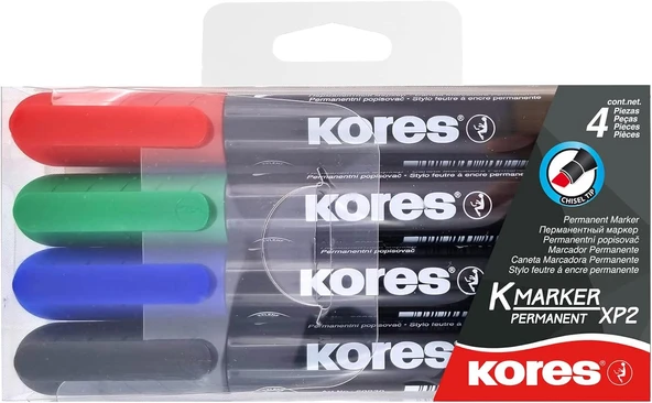 Kores Kalıcı Marker Set 3 – 5 Mm Konik Baş Kısım, Siyah/Mavi/Kırmızı/Yeşil ürün görseli 1