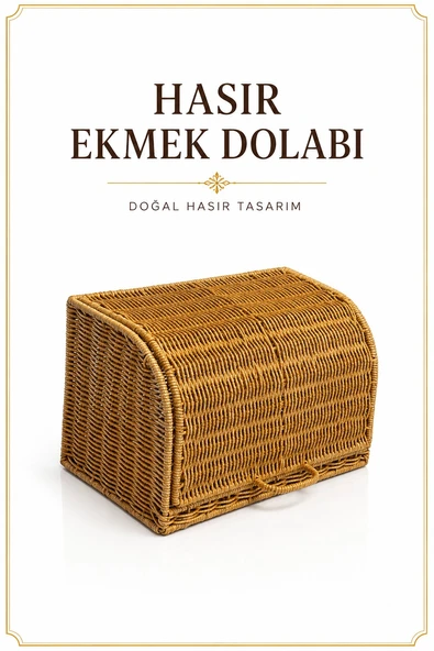 Ekmek Dolabı Kapaklı, Hasır Detaylı 35 cm ürün görseli 1