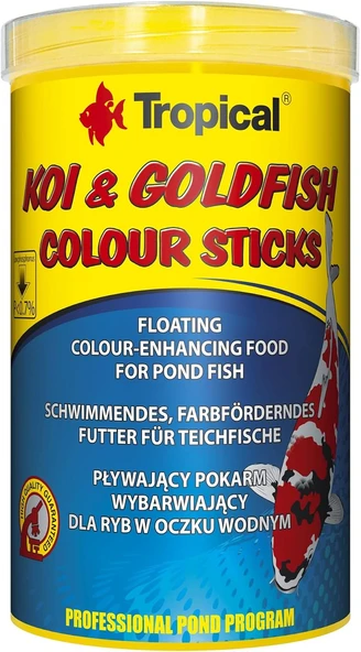 Tropical Koi Goldfish Colour Sticks Havuz Balıkları Için Renklendirici Temel Balık Yemi 1000 Ml 80 Gr ürün görseli 1