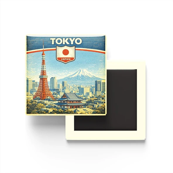 Japonya Tokyo Şehri Temalı Buzdolap Magneti – 9X9 Cm ürün görseli 1