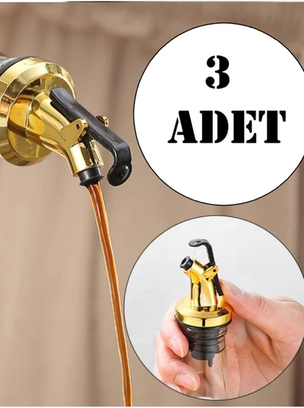 Albergio Gold Damlatmaz Yağlık Yağdanlık Tıpası Kapaklı Şişe Ucu Servis Aparatı 3 Lü Altın ürün görseli 1