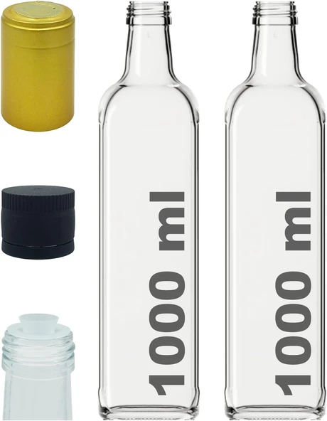 Afracam 1000 Ml Şeffaf Maraska Yağdanlık Kapaklı Kapüşonlu 1000 Cc Köşeli Cam Şişe 2 Adet ürün görseli 1