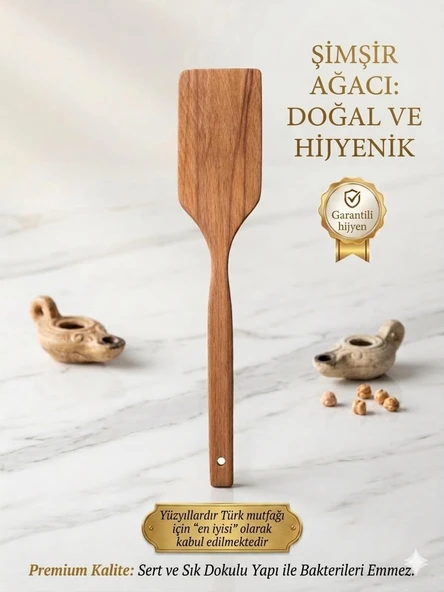 Şimşir Ahşap Spatula, Doğal Hijyenik, Bakteri Barındırmaz, 6X30 Cm, Pilav Kaşığı Yemek Çevirici ürün görseli 1