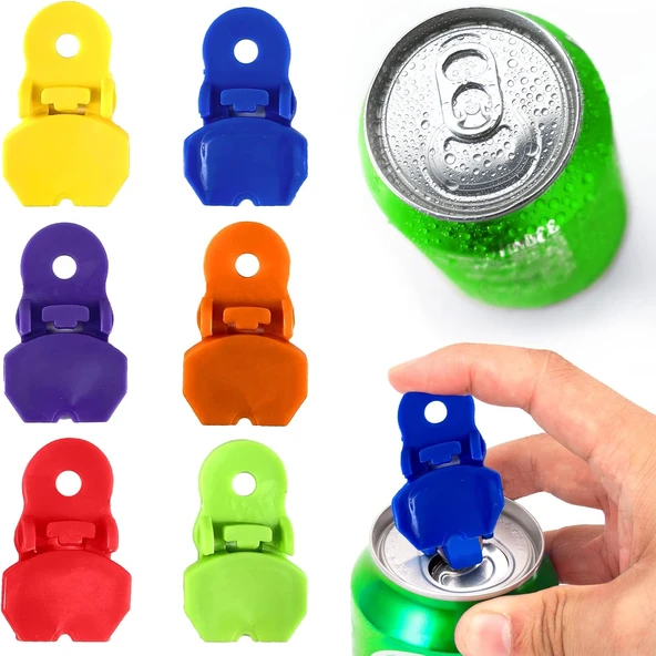 6 Parça Renkli Soda Kutusu Sekme Açacağı, Kolay Konserve Açacağı Kılavuzu, Kola, Bira, Soda, İçecek Alüminyum İçecek Kutusu Üstü Halka Açıcı Alet, Kutularınızı Böcekler Kirden Koruyun ürün görseli 1