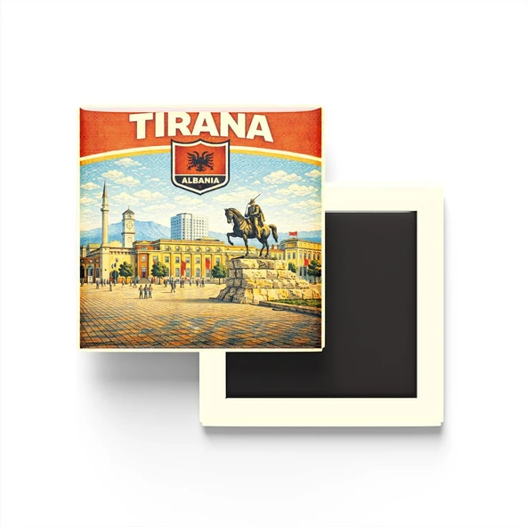 Arnavutluk Tiran Şehri Temalı Buzdolap Magneti – 9X9 Cm ürün görseli 1