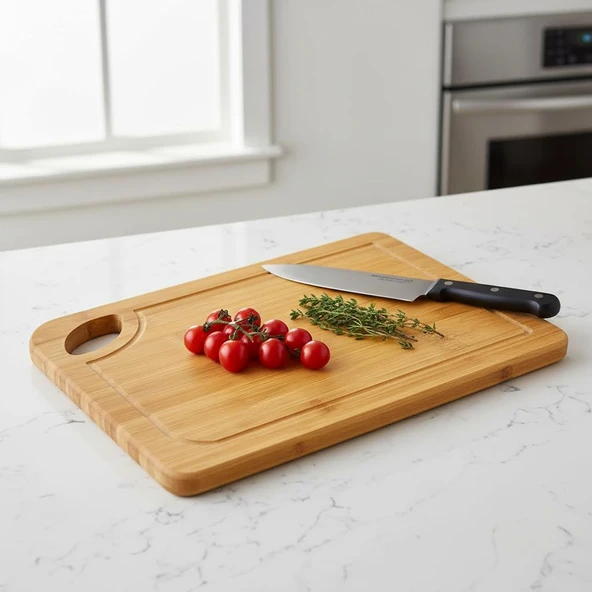 Deconox%100 Doğal Bambu Kesme Tahtası Kesme Panosu - 34X24 Cm Yıkanabilir Dikdörtgen Doğrama Tahtası ürün görseli 1