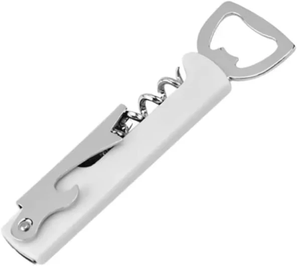 Beyaz Metal Çok Fonksiyonlu Şişe Tirbuşon Açacak – 12 Cm | 3’Ü 1 Arada Şık Dayanıklı Tasarım ürün görseli 1