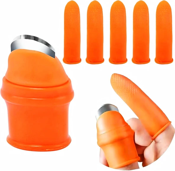 Kyrotech 6'Lı Silikon Başparmak Bıçağı Kesilmeye Dayanıklı Parmak Kılıfı Seti, Meyve Sebze Toplama Için Paslanmaz Çelik Kesici, Bahçe Budama Eldiveni Kiti ürün görseli 1