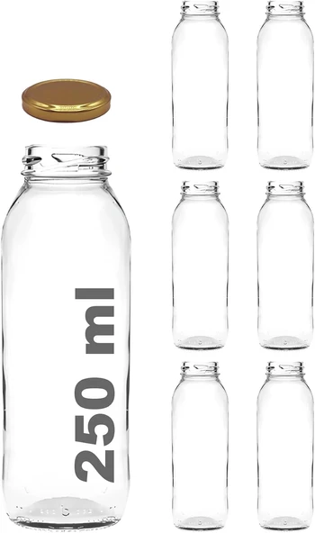Afracam 250 Ml Metal Kapaklı Meyve Suyu, Meşrubat, Limonata Şişesi 250 Cc Cam Şişe 6 Adet (Altın/Gold) ürün görseli 1