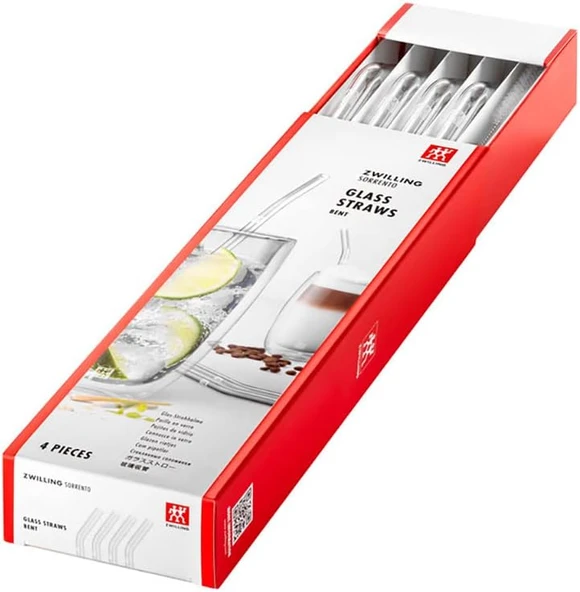Zwilling Sorrento Cam Pipet, Sürdürülebilir Tekrar Kullanılabilir, Borosilikat Cam, Soğuk Sıcak Içecekler Için, 4 Adet, Uzunluk: 23 Cm, Kavisli Şekil, Renk: Şeffaf, Temizleme Fırçası Dahil ürün görseli 1