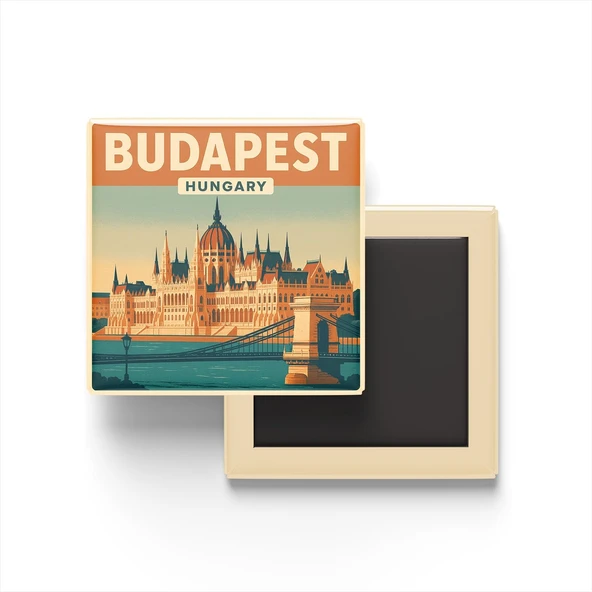 Budapeşte Macaristan - Parlamento Binası - Baskılı Buzdolap Magneti Kare 9X9 Cm ürün görseli 1