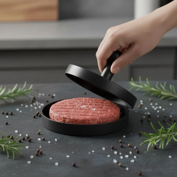 Deconox Yapışmaz Büyük Boy Hamburger Köfte Kalıbı - Paslanmaz Çelik Karbon Kaplama Burger Presi | Mükemmel Şekilli Köfte Makinesi ürün görseli 1