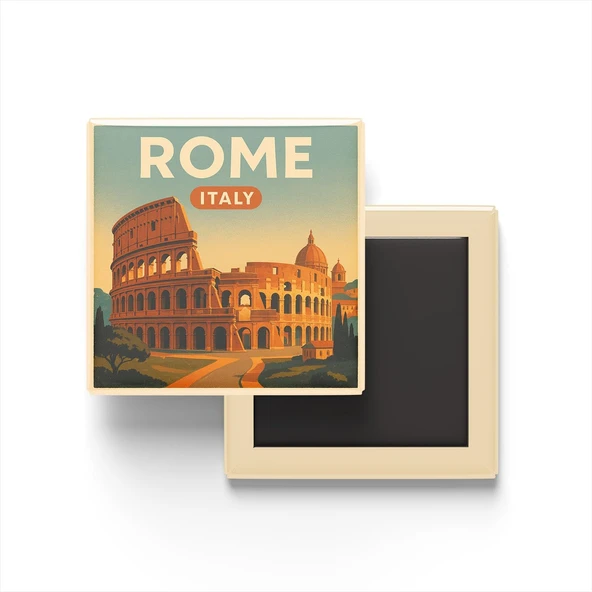 Roma İtalya - Kolezyum - Baskılı Buzdolap Magneti Kare 9X9 Cm ürün görseli 1