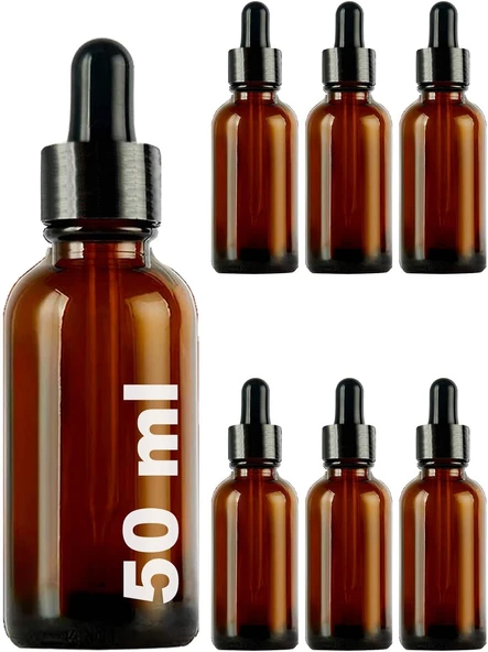 Afracam 50 Ml Metal Kapaklı Damlalık Dropper Şişesi 50 Cc Cam Şişe 6 Adet (Siyah Kapak, Amber/Kahverengi) ürün görseli 1