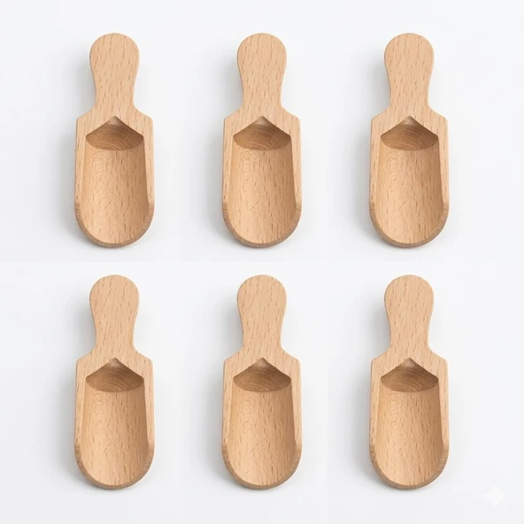 6 Adet Ahşap Baharat Kaşığı Seti - Doğal Kayın Ağacı Küçük Boy Baharat Ölçeği, Tuz, İçin Dekoratif Mutfak Gereçleri - 7 Cm Ahşap Baharat Küreği ürün görseli 1